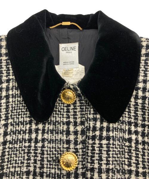 CELINE（セリーヌ）CELINE (セリーヌ) [OLD]金ボタン ツイード×ベロアジャケット ホワイト×ブラック サイズ:38の古着・服飾アイテム