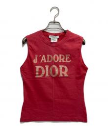 Christian Dior（クリスチャン ディオール）の古着「［OLD］ J'ADORE DIOR プリントノースリーブカットソー」｜ピンク