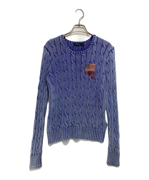 POLO RALPH LAUREN（ポロ・ラルフローレン）POLO RALPH LAUREN (ポロ・ラルフローレン) ウォッシュ加工ケーブルニット ブルー サイズ:M（165/92A）の古着・服飾アイテム