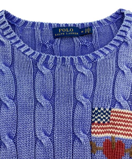 POLO RALPH LAUREN（ポロ・ラルフローレン）POLO RALPH LAUREN (ポロ・ラルフローレン) ウォッシュ加工ケーブルニット ブルー サイズ:M（165/92A）の古着・服飾アイテム