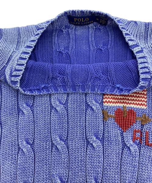 POLO RALPH LAUREN（ポロ・ラルフローレン）POLO RALPH LAUREN (ポロ・ラルフローレン) ウォッシュ加工ケーブルニット ブルー サイズ:M（165/92A）の古着・服飾アイテム