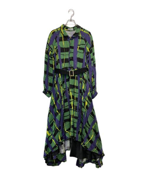 hazama（ハザマ）hazama (ハザマ) 正義か悪か、歪に駆けるチェックのワンピース ブルー×グリーン サイズ:-の古着・服飾アイテム