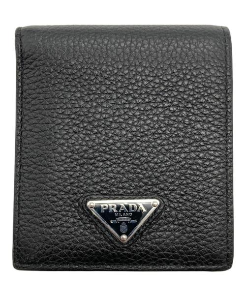 PRADA（プラダ）PRADA (プラダ) コインパース付きレザーウォレット ブラックの古着・服飾アイテム