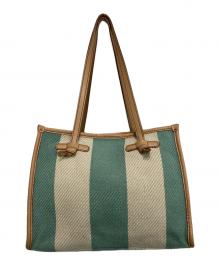 GIANNI CHIARINI（ジャンニ キアリーニ）の古着「ストライプ MARCELLA MEDIUM トートバッグ」｜ベージュ×グリーン