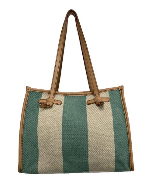GIANNI CHIARINI（ジャンニ キアリーニ）GIANNI CHIARINI (ジャンニ キアリーニ) ストライプ MARCELLA MEDIUM トートバッグ ベージュ×グリーンの古着・服飾アイテム