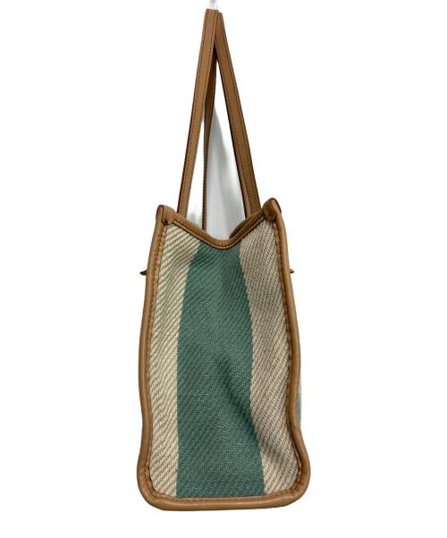 GIANNI CHIARINI（ジャンニ キアリーニ）GIANNI CHIARINI (ジャンニ キアリーニ) ストライプ MARCELLA MEDIUM トートバッグ ベージュ×グリーンの古着・服飾アイテム