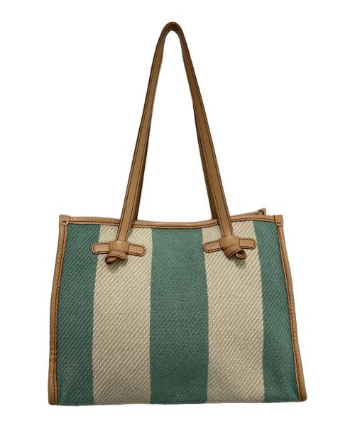 GIANNI CHIARINI（ジャンニ キアリーニ）GIANNI CHIARINI (ジャンニ キアリーニ) ストライプ MARCELLA MEDIUM トートバッグ ベージュ×グリーンの古着・服飾アイテム