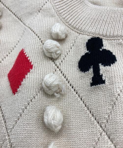 DOUBLE STANDARD（ダブルスタンダード）DOUBLE STANDARD (ダブルスタンダード) Snowyトランプ柄インターシャジャガードカーディガン ベージュ サイズ:36の古着・服飾アイテム