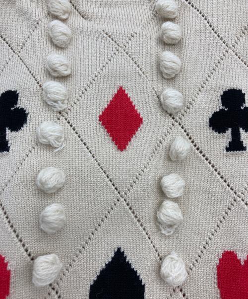 DOUBLE STANDARD（ダブルスタンダード）DOUBLE STANDARD (ダブルスタンダード) Snowyトランプ柄インターシャジャガードカーディガン ベージュ サイズ:36の古着・服飾アイテム