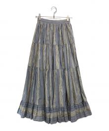 DOUBLE STANDARD（ダブルスタンダード）の古着「ケーブルストライプフレアスカート」｜スカイブルー