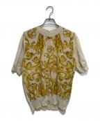 Salvatore Ferragamoサルヴァトーレ フェラガモ）の古着「［古着］シルク切替半袖ニット」｜ベージュ