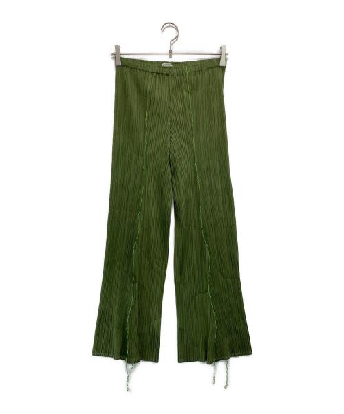 PLEATS PLEASE（プリーツプリーズ）PLEATS PLEASE (プリーツプリーズ) パイピングプリーツフレアパンツ グリーン サイズ:2の古着・服飾アイテム