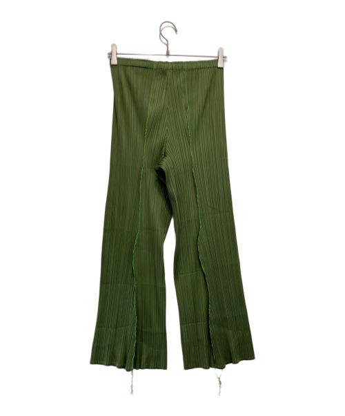 PLEATS PLEASE（プリーツプリーズ）PLEATS PLEASE (プリーツプリーズ) パイピングプリーツフレアパンツ グリーン サイズ:2の古着・服飾アイテム