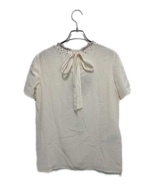 MIUMIU（ミウミウ）MIUMIU (ミウミウ) ビジュー装飾シルクブラウス ホワイト サイズ:38の古着・服飾アイテム