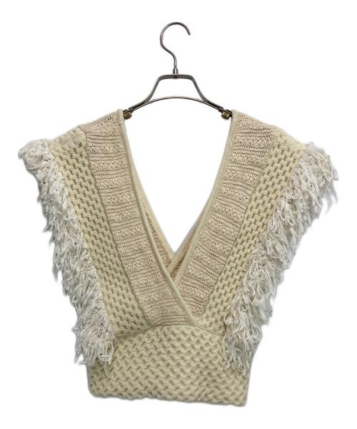 LEINWANDE（ラインヴァンド）LEINWANDE (ラインヴァンド) Patchwork Fringe Top ベージュ サイズ:FREEの古着・服飾アイテム