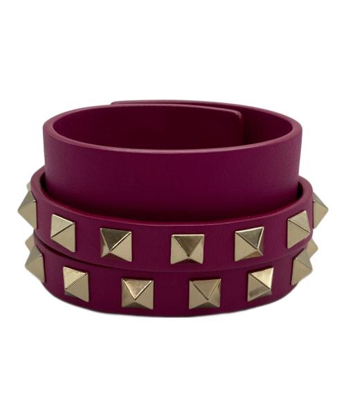 VALENTINO GARAVANI（ヴァレンティノ・ガラヴァーニ）VALENTINO GARAVANI (ヴァレンティノ・ガラヴァーニ) ロックスタッズレザーブレスレッド ピンクの古着・服飾アイテム