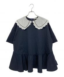 YORI（ヨリ）の古着「スカラップヘムフレアトリコットカットソー」｜ネイビー