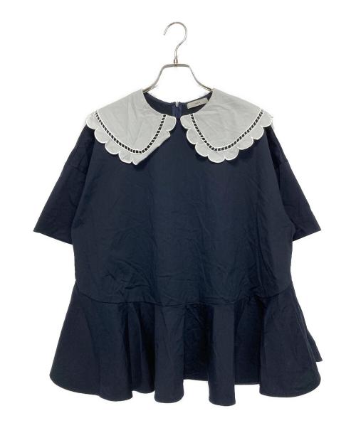 YORI（ヨリ）YORI (ヨリ) スカラップヘムフレアトリコットカットソー ネイビー サイズ:Fの古着・服飾アイテム