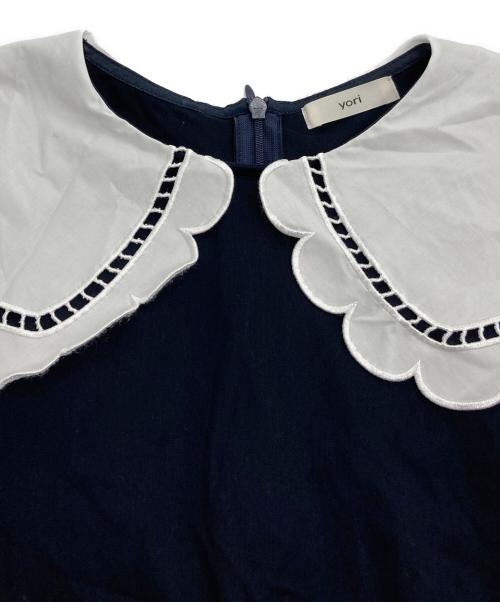 YORI（ヨリ）YORI (ヨリ) スカラップヘムフレアトリコットカットソー ネイビー サイズ:Fの古着・服飾アイテム