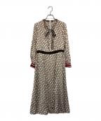 ANAYIアナイ）の古着「ベルトパターンプリント ワンピース」｜ホワイト×ブラウン