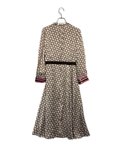 ANAYI（アナイ）ANAYI (アナイ) ベルトパターンプリント ワンピース ホワイト×ブラウン サイズ:36の古着・服飾アイテム