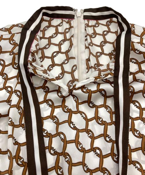 ANAYI（アナイ）ANAYI (アナイ) ベルトパターンプリント ワンピース ホワイト×ブラウン サイズ:36の古着・服飾アイテム