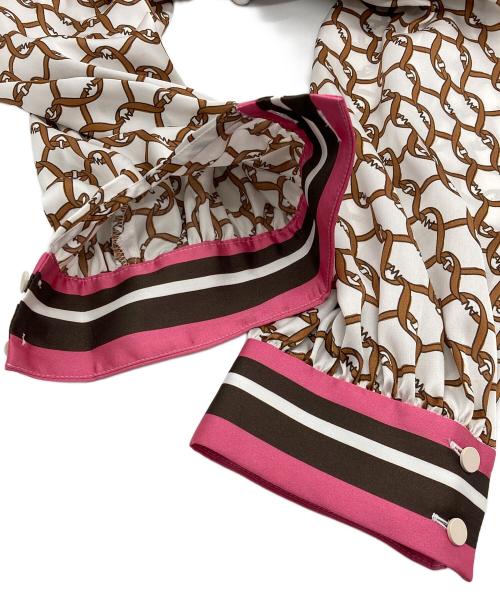 ANAYI（アナイ）ANAYI (アナイ) ベルトパターンプリント ワンピース ホワイト×ブラウン サイズ:36の古着・服飾アイテム