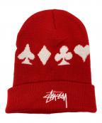 stussyステューシー）の古着「FULL SUIT JACQUARD CUFF BEANIE」｜レッド