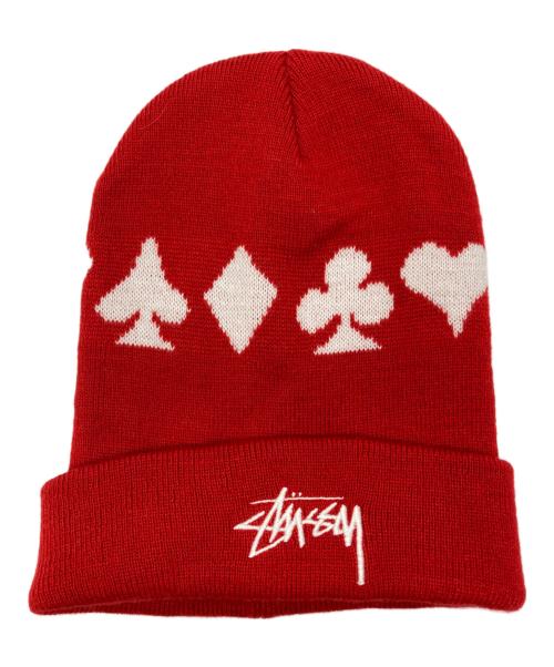stussy（ステューシー）stussy (ステューシー) FULL SUIT JACQUARD CUFF BEANIE レッドの古着・服飾アイテム
