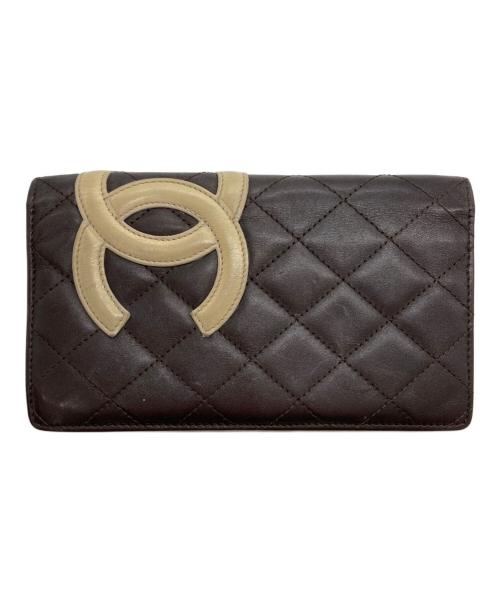 CHANEL（シャネル）CHANEL (シャネル) ココマーク カンボンライン長財布 ブラウン×イエローの古着・服飾アイテム