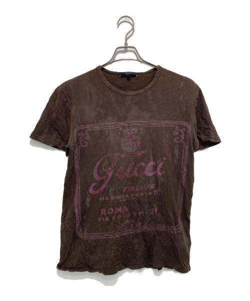 GUCCI（グッチ）GUCCI (グッチ) ヴィンテージ加工Tシャツ ブラウン サイズ:Sの古着・服飾アイテム