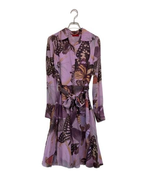 VIVIENNE TAM（ヴィヴィアンタム）VIVIENNE TAM (ヴィヴィアンタム) 蝶柄シルクシャツワンピース パープルの古着・服飾アイテム