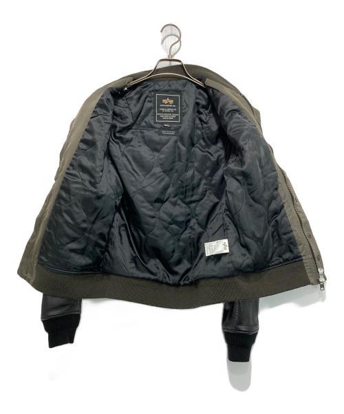 ALPHA（アルファ）ALPHA (アルファ) nano・universe (ナノ・ユニバース) 別注レザー切替MA-1ジャケット カーキ サイズ:Sの古着・服飾アイテム