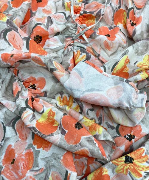 BALLSEY（ボールジィ）BALLSEY (ボールジィ) スプリングフラワープリント ドロストギャザーワンピース オレンジ サイズ:34 未使用品の古着・服飾アイテム