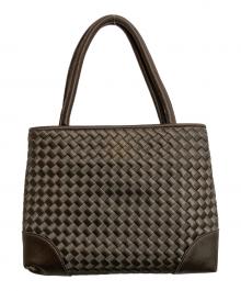 BOTTEGA VENETA（ボッテガベネタ）の古着「サテンイントレチャートミニハンドバッグ」｜ベージュ