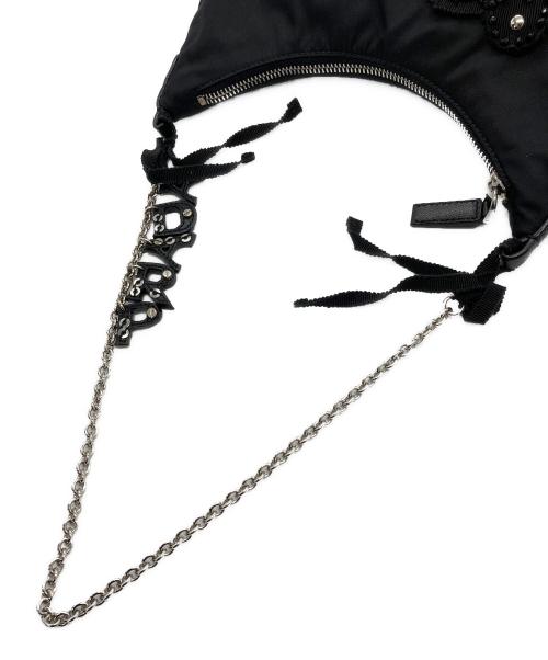 PRADA（プラダ）PRADA (プラダ) チェーンショルダー付きビジューナイロンバッグ ブラックの古着・服飾アイテム