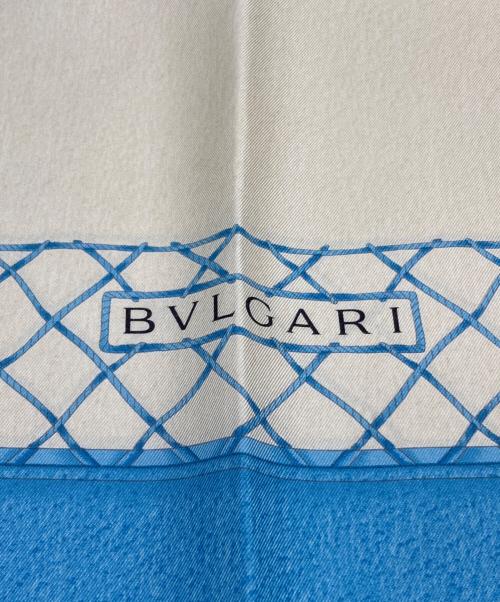 BVLGARI（ブルガリ）BVLGARI (ブルガリ) シルクスカーフ ホワイト×スカイブルーの古着・服飾アイテム