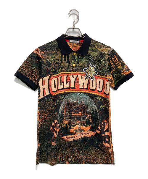 MARK&LONA（マークアンドロナ）MARK&LONA (マークアンドロナ) 総柄ポロシャツ ブラック×オレンジ サイズ:44の古着・服飾アイテム