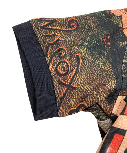 MARK&LONA（マークアンドロナ）MARK&LONA (マークアンドロナ) 総柄ポロシャツ ブラック×オレンジ サイズ:44の古着・服飾アイテム