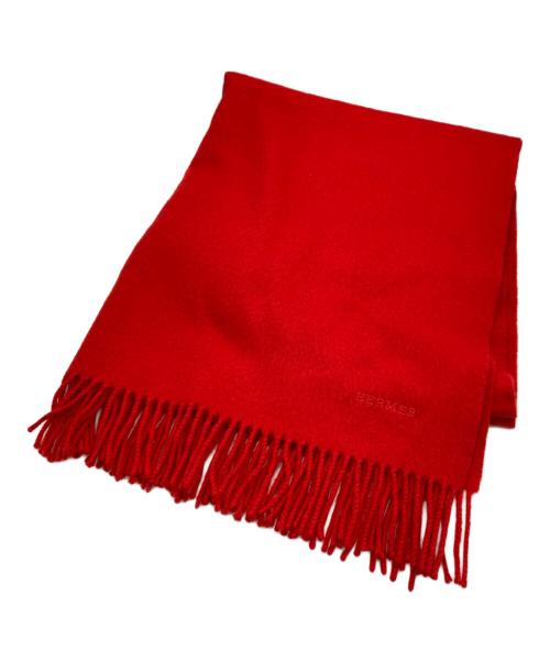 HERMES（エルメス）HERMES (エルメス) ロゴ刺繍大判カシミヤストール レッドの古着・服飾アイテム