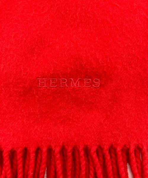 HERMES（エルメス）HERMES (エルメス) ロゴ刺繍大判カシミヤストール レッドの古着・服飾アイテム