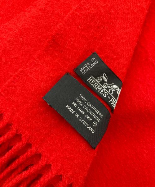 HERMES（エルメス）HERMES (エルメス) ロゴ刺繍大判カシミヤストール レッドの古着・服飾アイテム