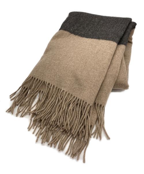THROW（スロー）THROW (スロー) W/C ストライプブランケットストール/カシミヤブレンド大判ストール ブラウンの古着・服飾アイテム