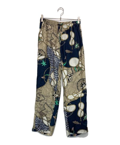 BANANATIME（バナナタイム）BANANATIME (バナナタイム) シルクイージーパンツ ベージュ×ネイビー サイズ:xsの古着・服飾アイテム