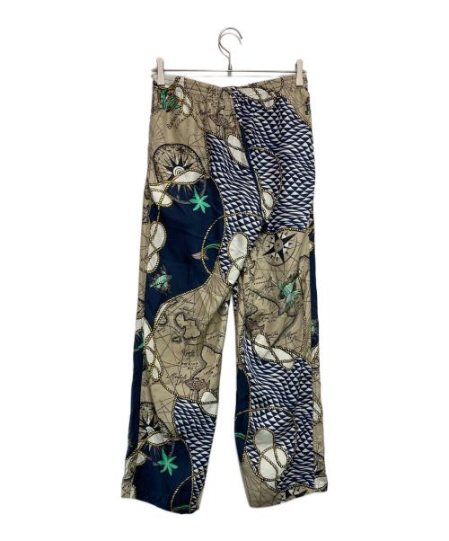 BANANATIME（バナナタイム）BANANATIME (バナナタイム) シルクイージーパンツ ベージュ×ネイビー サイズ:xsの古着・服飾アイテム