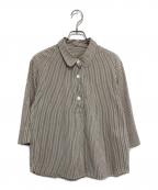 MARGARET HOWELLマーガレットハウエル）の古着「TRAMS STRIPE COTTON SILK 長袖ブラウス」｜ベージュ