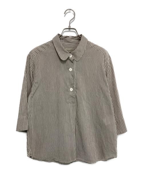 MARGARET HOWELL（マーガレットハウエル）MARGARET HOWELL (マーガレットハウエル) TRAMS STRIPE COTTON SILK 長袖ブラウス ベージュ サイズ:2の古着・服飾アイテム