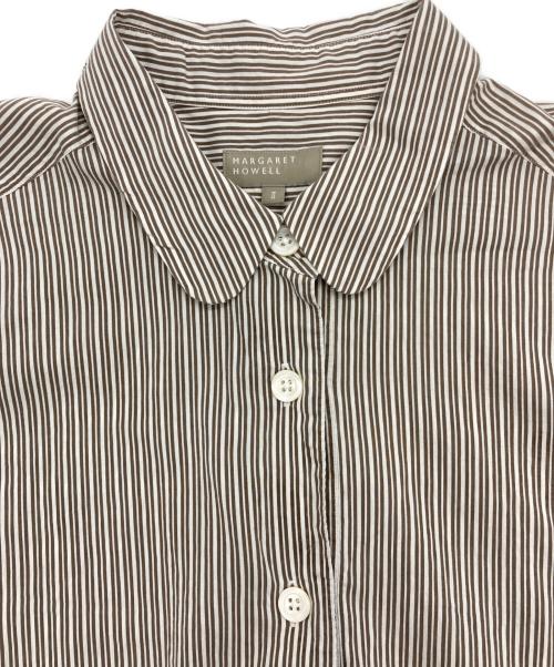 MARGARET HOWELL（マーガレットハウエル）MARGARET HOWELL (マーガレットハウエル) TRAMS STRIPE COTTON SILK 長袖ブラウス ベージュ サイズ:2の古着・服飾アイテム