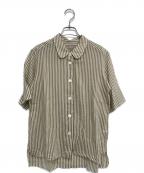 MARGARET HOWELLマーガレットハウエル）の古着「BLOD STRIPE COTTN SILK 半袖ブラウス」｜ベージュ