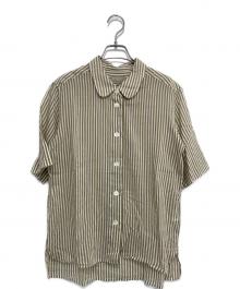 MARGARET HOWELL（マーガレットハウエル）の古着「BLOD STRIPE COTTN SILK 半袖ブラウス」｜ベージュ